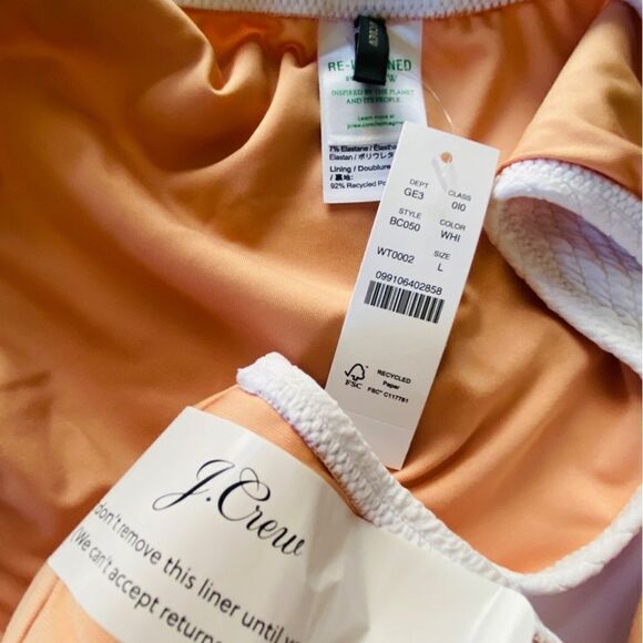 J Crew White Jacquard Texture Curved Waist Cheeky Bikini Bottom Sz L NWT - Picture 7 of 14